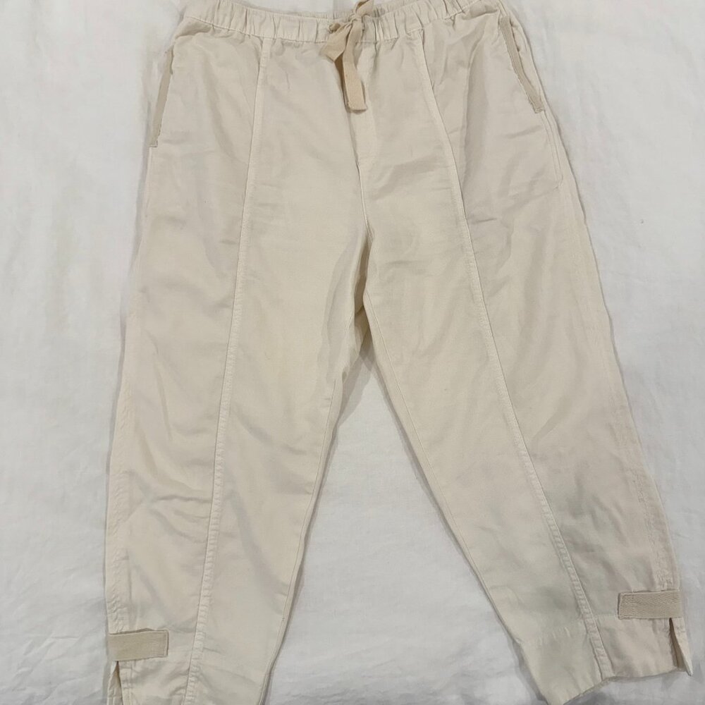 Zara Off-White Elastic TIie Waist Crop Jogger Bottom Pants, Large